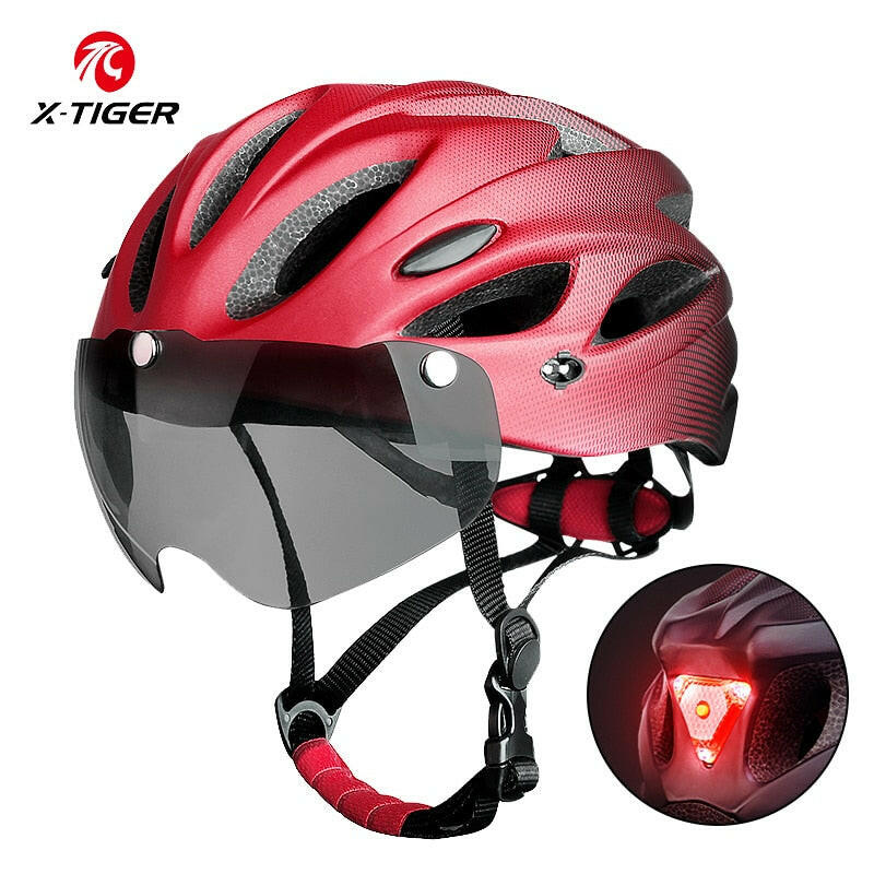 X-TIGER Adult Bike Helmet with LED Rear Light Dual Mode Goggle Cycling Helmet Fit 58-62cm Lightweight Breathable Bicycle Helmets-WAYBIKER