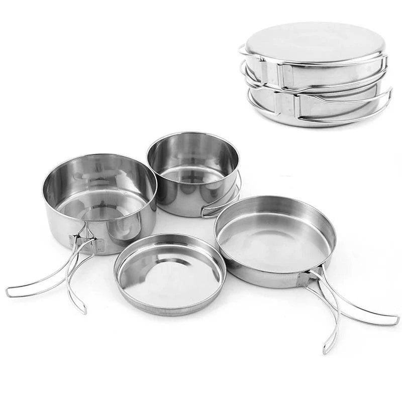 Outdoor Stainless-Steel Camping Cookware Set Hiking Backpacking Cooking Picnic Bowl Pot Set Portable Outdoor Gadgets-WAYBIKER