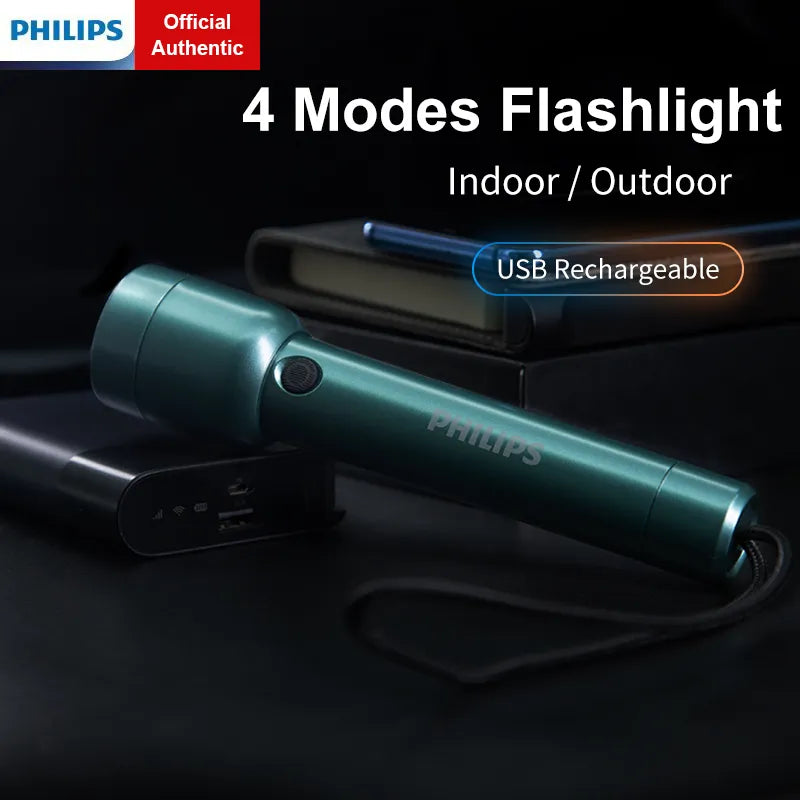 Philips SFL1236G 400 Lumens Portable Flashlight with Type C Cable Rechargeable 18650 Battery LED Flashlights for Self Defense-WAYBIKER