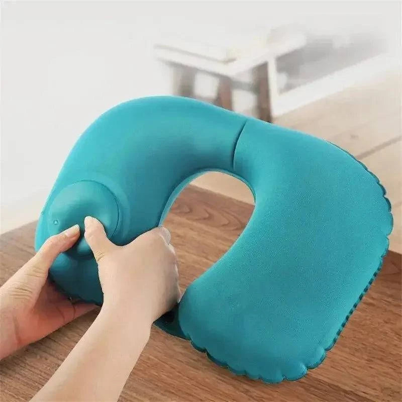 U Shape Neck Cushion Automatic Air Inflatable Pillow Compress Ring Pillow For Airplane Car Outdoor Travel-WAYBIKER