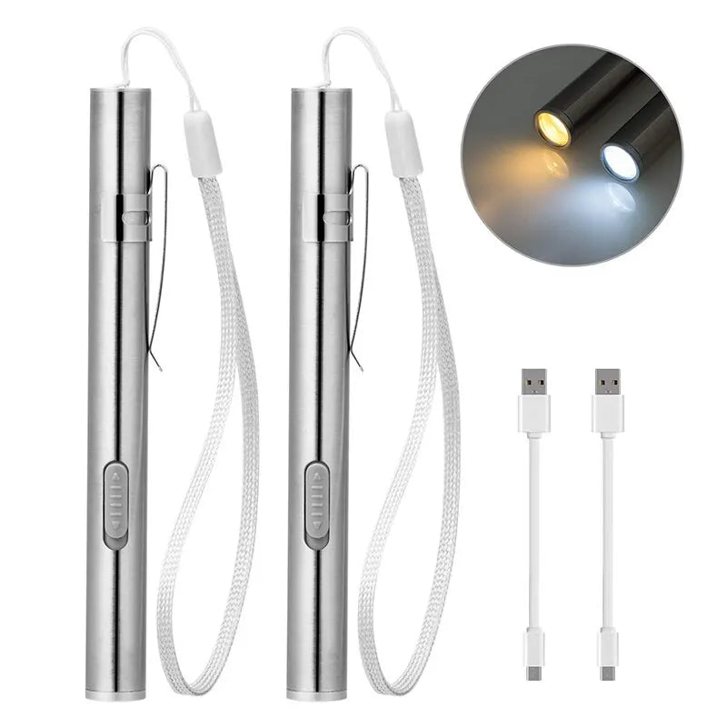 Mini Portable Medical Handy LED Pen Light Flashlight USB Rechargeable Dentist Nurse Torch with Stainless Steel Clip