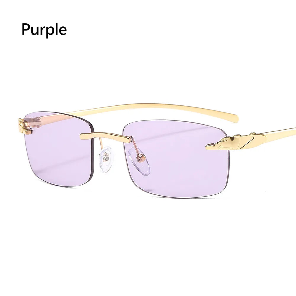 Unique Cheetah Metal Sun Glasses Rimless Rectangle Sunglasses Small Frame Clear Lens Sunglasses Candy Colors Eyewear-WAYBIKER