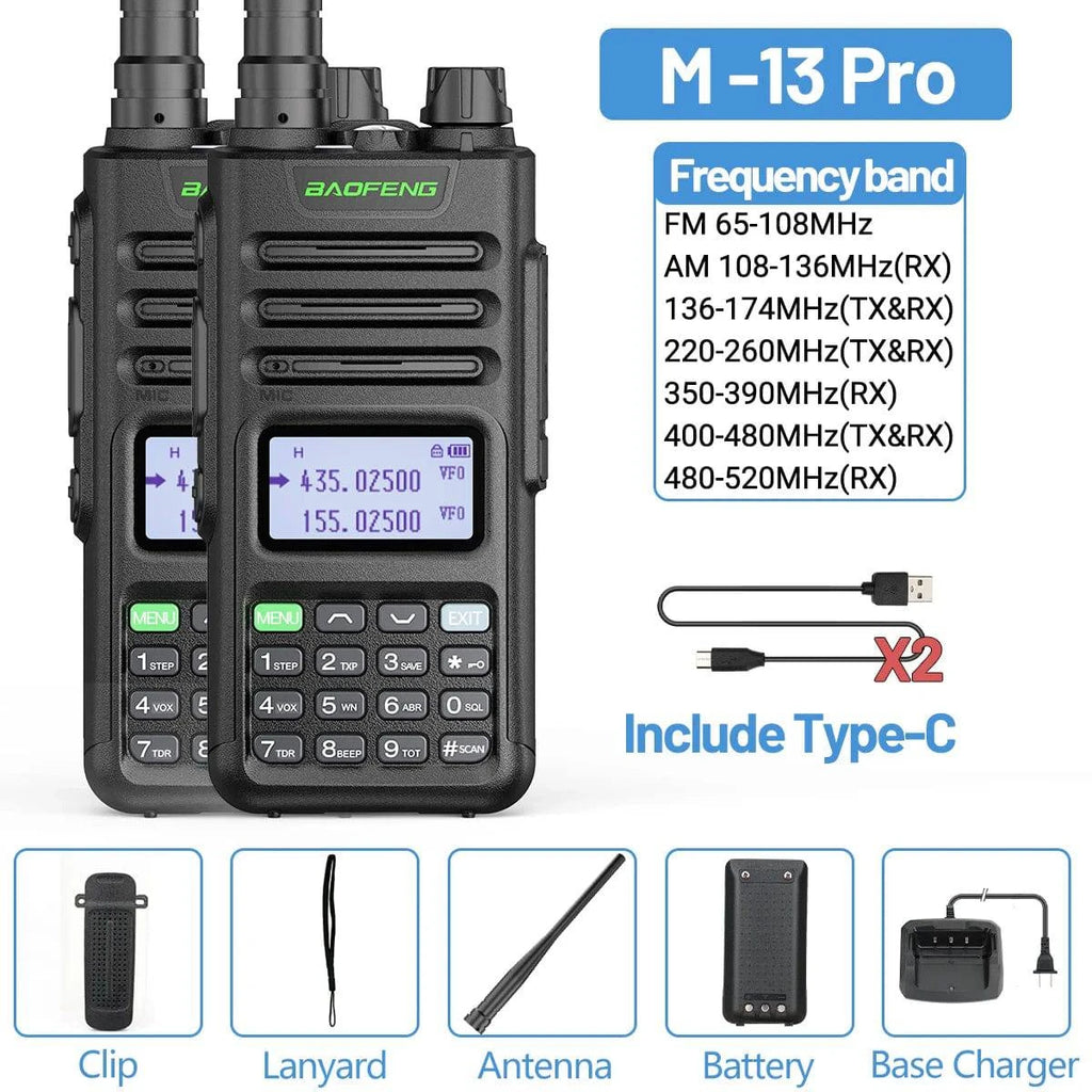 2PCS Baofeng M-13 Pro Air Band Walkie Talkie Wireless Copy Frequency NOAA Type-C AM FM Long Range UV-5R Ham Two Way Radio-WAYBIKER
