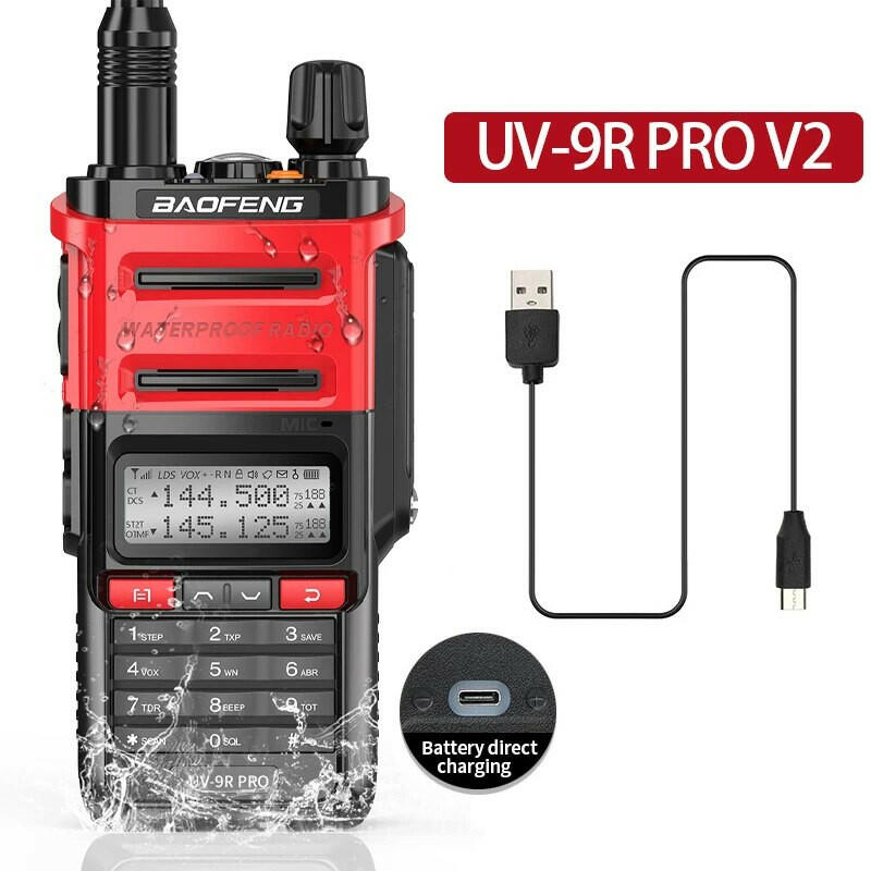 2023 Baofeng UV-9R Pro V1 V2 Waterproof IP68 16KM Walkie Talkie Type-C Charger UHF VHF Long Range UV-5R Upgrade Ham CB Radio-WAYBIKER