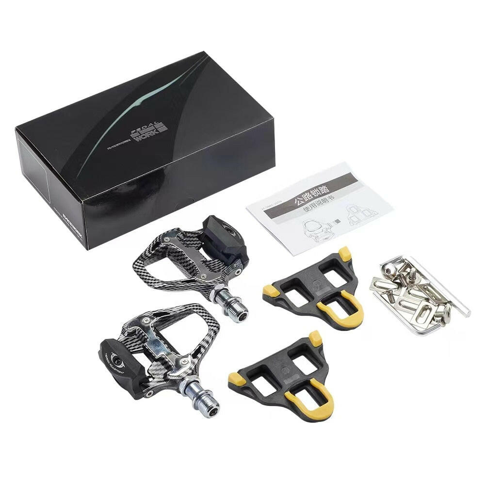 RACEWORK Road Bike Lock Pedal Ultra-Light Carbon Fiber Texture Self-Locking Aluminum Paddle Bearings  Pedal R550 With SPD Lock-WAYBIKER