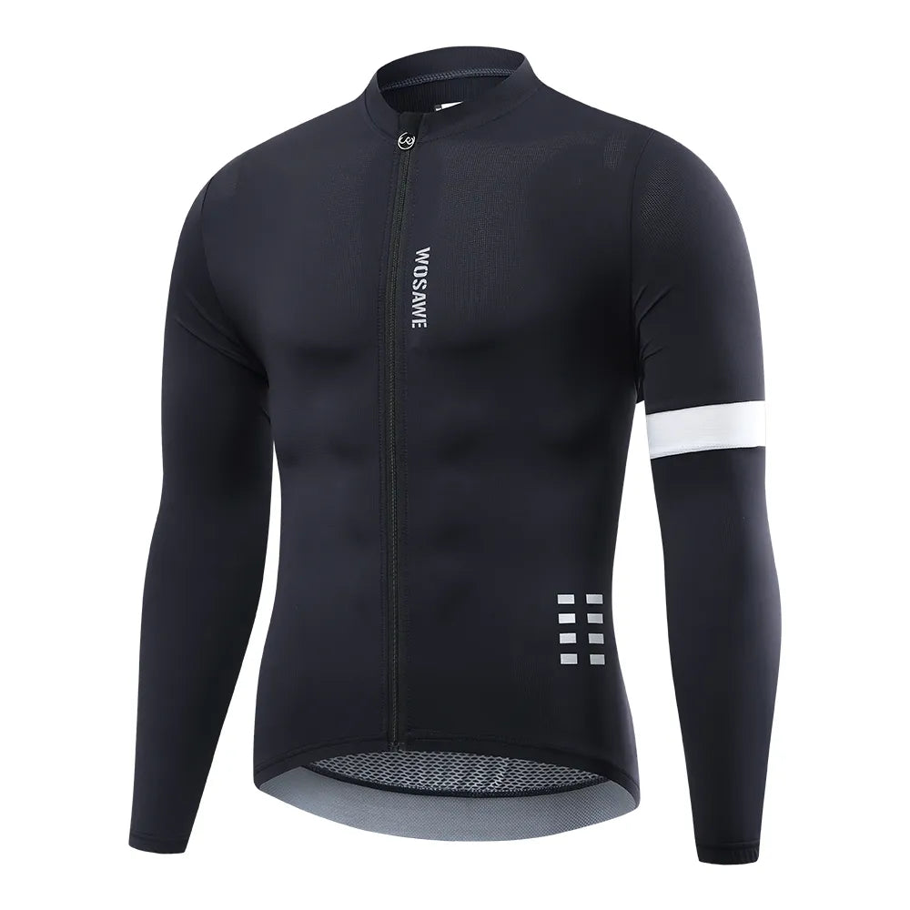 WOSAWE Reflective Jersey Spring Autumn Men's Cycling Jersey Long Sleeve Mtb Road Bike Shirt Breathable Seamless 3 Back Pockets-WAYBIKER