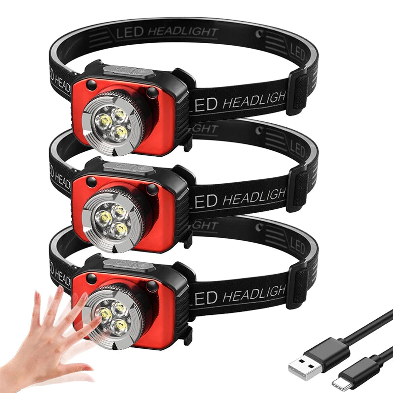 Powerful Mini LED Sensor Headlamp Rechargeable Head Flashlight Built in Battery Headlight Led Head Torch Camping Fishing Lantern-WAYBIKER