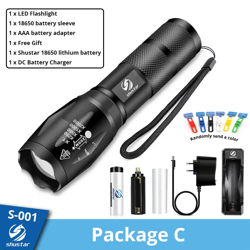 Shustar Led flashlight Ultra Bright torch L2/V6 Camping light 5 switch Mode waterproof Zoomable Bicycle Light  use 18650 battery-WAYBIKER