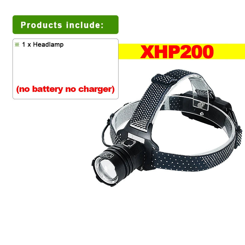 Newest XHP200 Super Powerful LED Headlamp USB Rechargeable Headlight 18650 Waterproof 3modes Head Lamp Zoomable Fishing Lantern-WAYBIKER