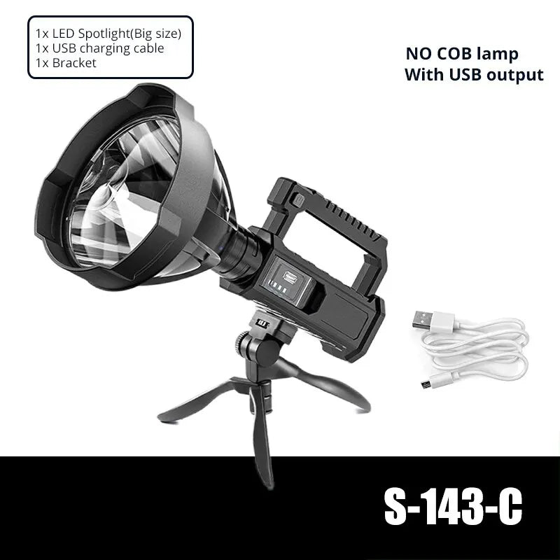 High Power LED Flashlight Waterproof Fishing Lantern Torch USB Rechargeable Powerful Spotlight Searchlight Camping Lamp-WAYBIKER