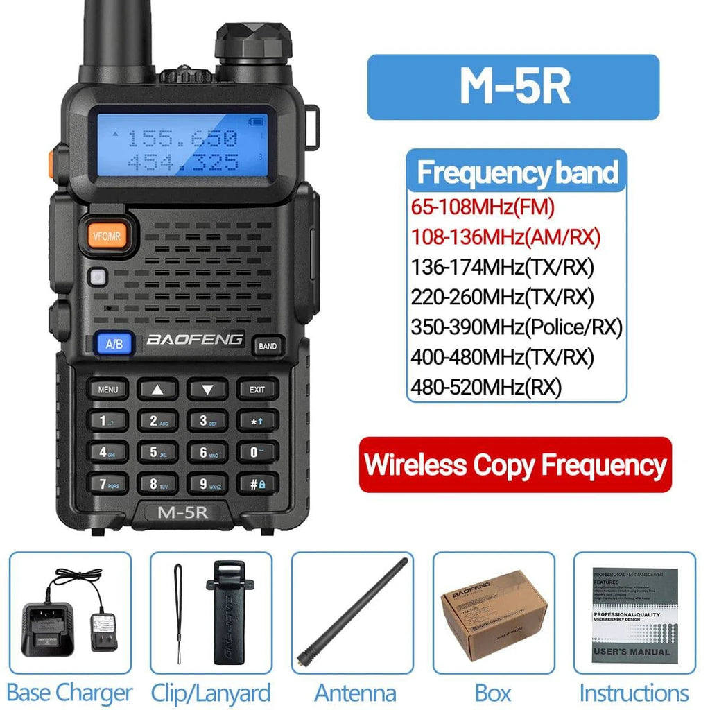 Baofeng M-5R Air Band Walkie Talkie 3800mAh Battery Wireless Copy Frequency Long Range AM commutator Ham UV-5R K5 Two Way Radio-WAYBIKER