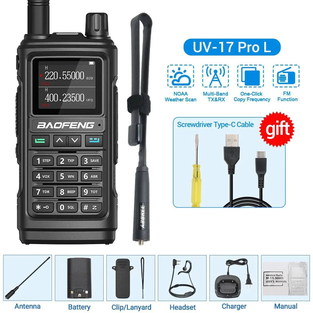 Baofeng UV-17 Pro V2 Walkie Talkie Tri Band Wireless Copy Frequency Long Range 50KM Two Way Radio UV-5R 21 PRO L Ham Radio-WAYBIKER