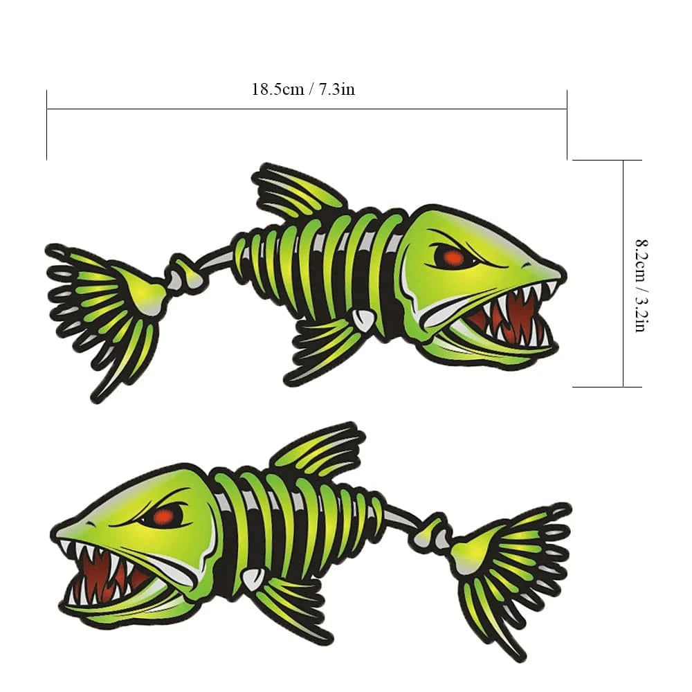 2 Pieces Fish Teeth Mouth Stickers Skeleton Fish Stickers Graphics Accessories for Kayak Fishing Boat Canoe Dinghy Window Car-WAYBIKER