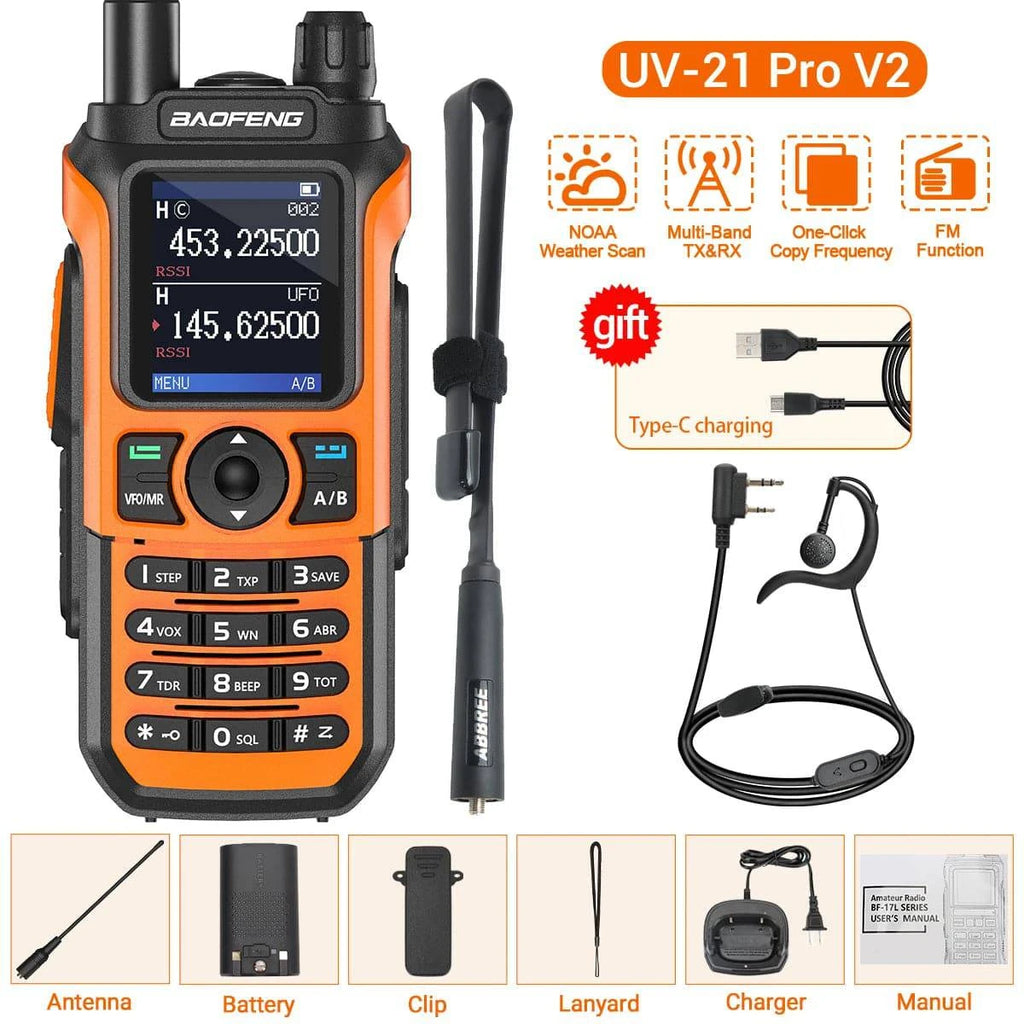 Baofeng UV-21 Pro V2 Walkie Talkie Wireless Copy Frequency Type-C Charger Long Range Waterproof Flashlight UV-5R Ham Radio-WAYBIKER