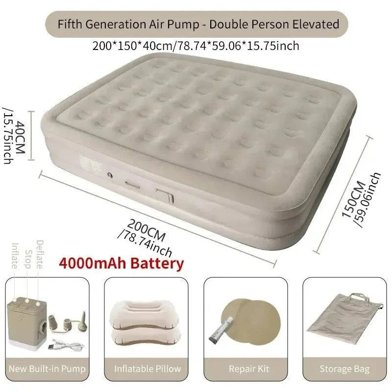 Interior Air Mattress Glamping Mats PVC Inflatable Sleeping Mattress Luxury 2 Person Camping Bed Mat Built-in Pump Thicken Mat-WAYBIKER