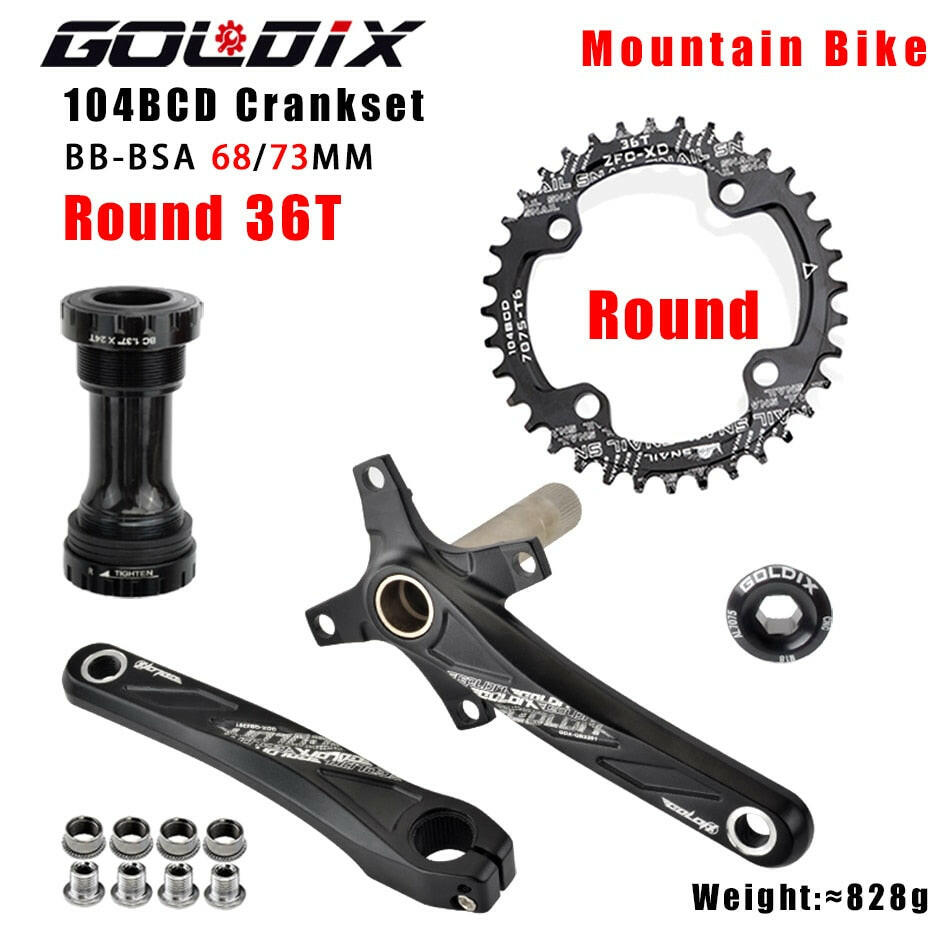 GOLDIX 104BCD Wide and narrow teeth bicycle crankset 170/175mm crank Round/Oval chain ring 32T/34T/36T/38T Bicycle crankset-WAYBIKER