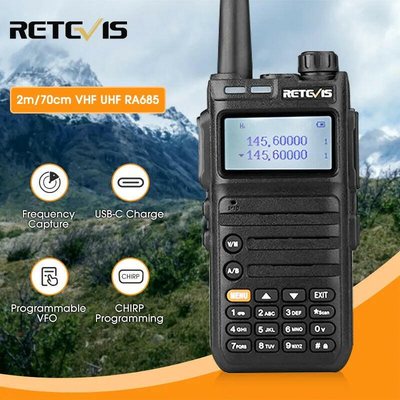 Retevis RA685 Walkie Talkie Ham Two Way Radio Station Long Range Walkie Talkie Profesional UHF VHF USB Type C Charger 5W-WAYBIKER