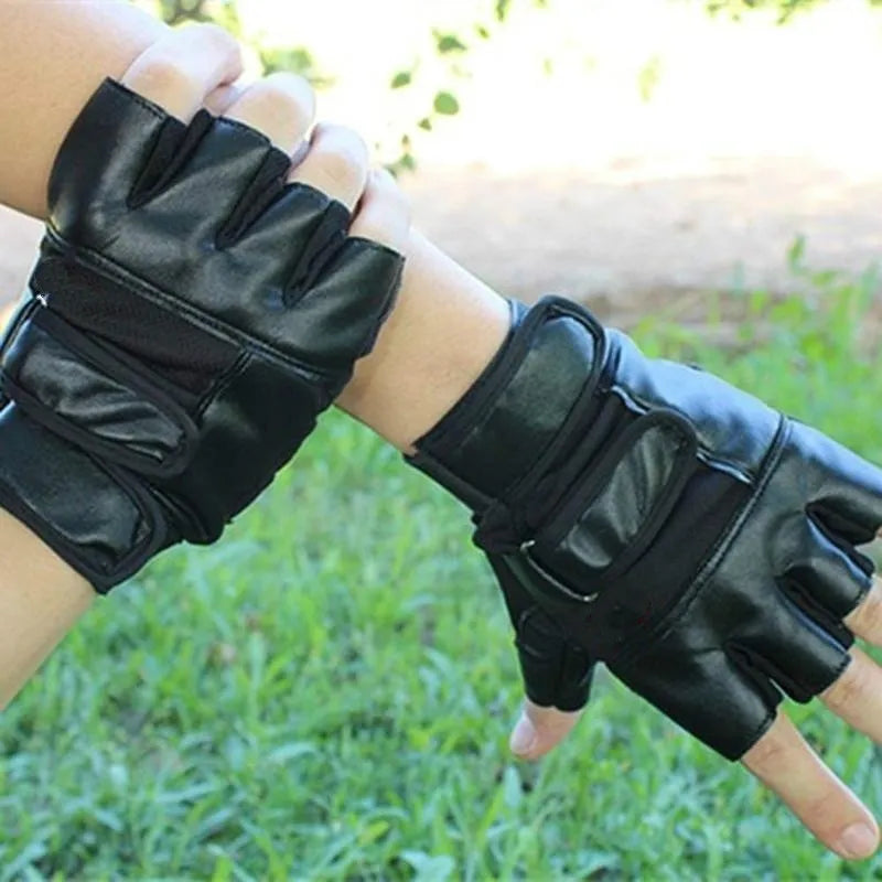 Men PU Cycle Fingerless Gloves Waterproof Half Finger Gloves for Outdoor Bike  Motorcycle-WAYBIKER