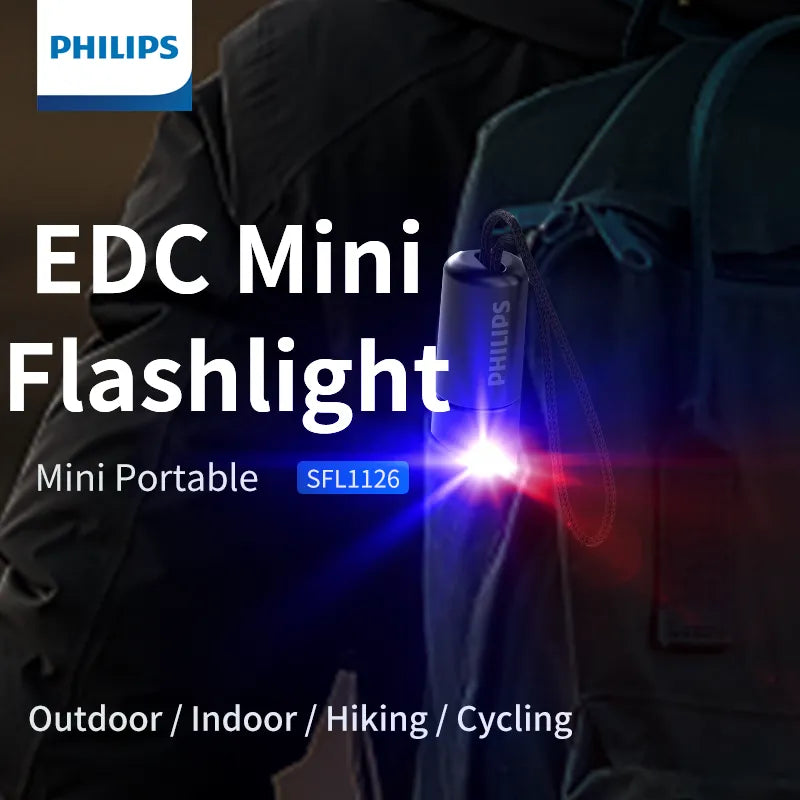 Philips 7cm Mini EDC Flashlight 300 Lumens Rechargeable LED Light with  Battery Portable Outdoor Lighting for Camping-WAYBIKER