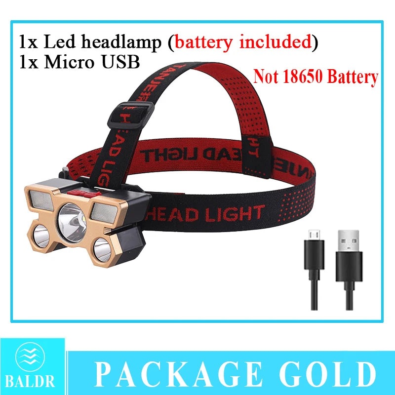 5LED Headlamp Rechargeable With Built In 18650 Battery Strong Light Long Range Torch Outdoor Camping Adventure Fishing HeadLight-WAYBIKER