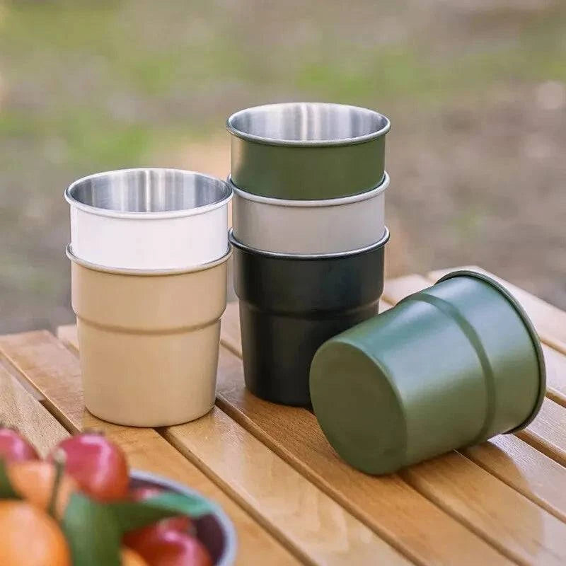 Beer Wine Cups Stackable Camping Cup Drinking Cup Stainless Steel Camping Mug with Storage Bag for Indoor Outdoor Travel-WAYBIKER