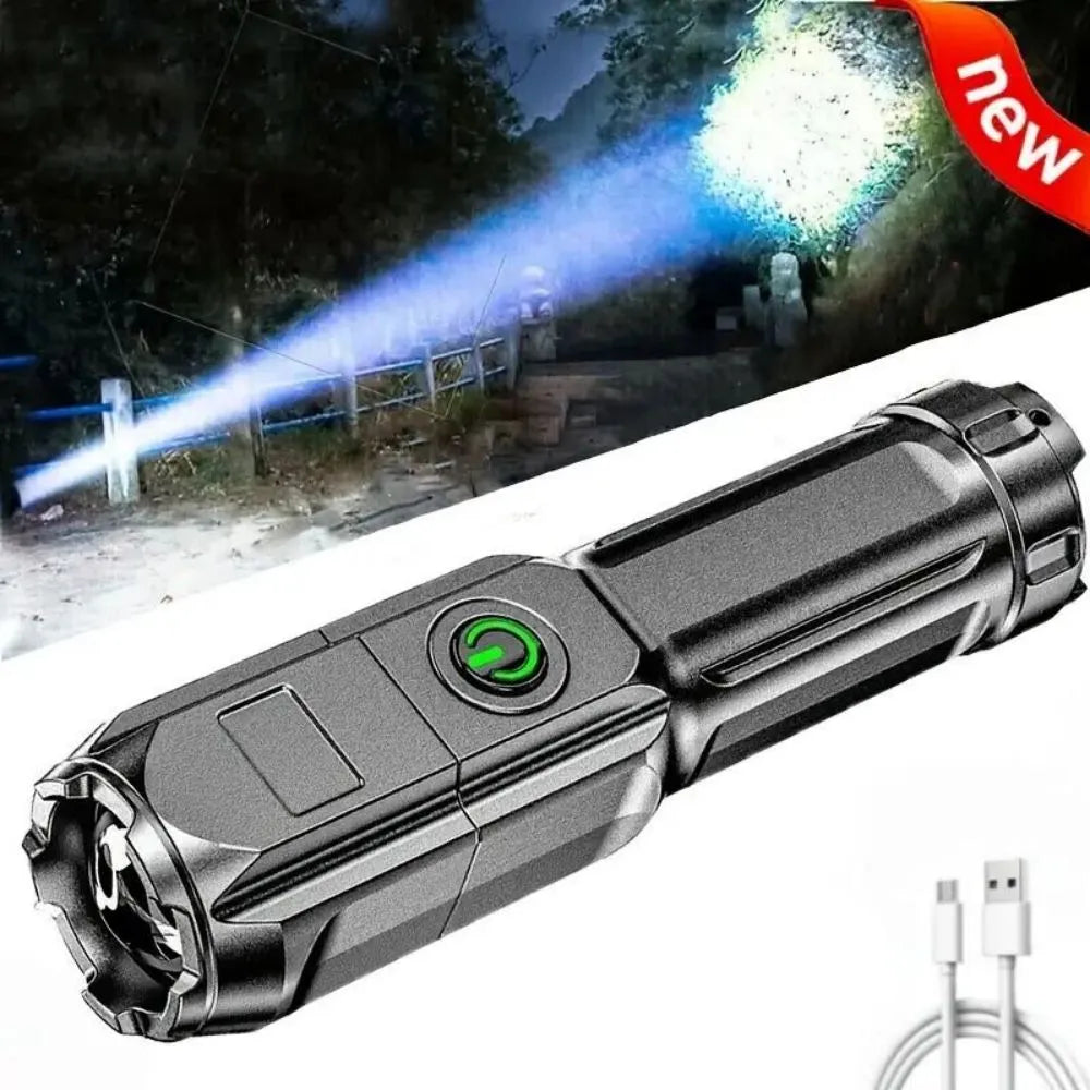 High Brightness LED Flashlight With USB Charging  Zoom Outdoor Waterproof Fishing Adventure100000 Lumens Tactical Flashlight-WAYBIKER