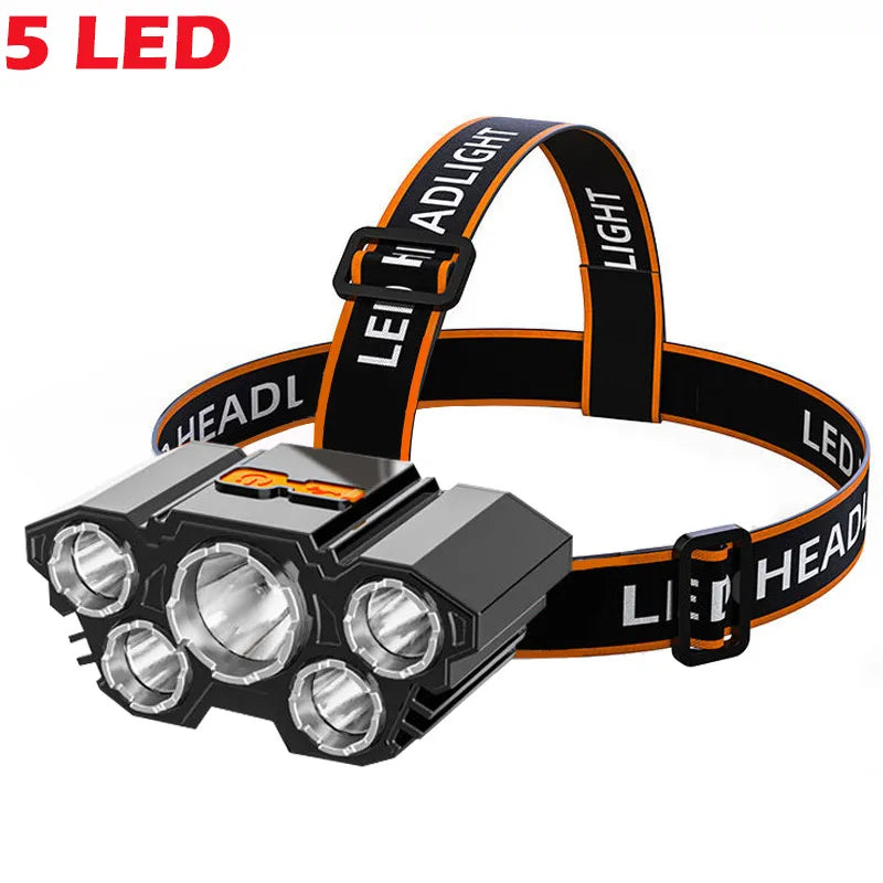 5/11 LED Headlamp Strong Light Head Lamp USB Rechargeable Headlight Built-in 18650 Battery Fishing Flashlight Outdoor Lantern-WAYBIKER