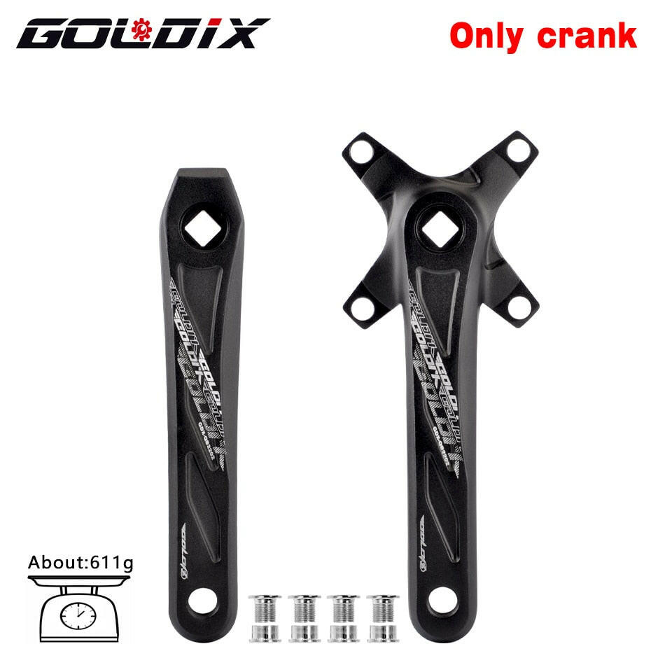 GOLDIX Square Hole Bicycle Crankset Aluminum Alloy MTB Crank 170/175mm Length Narrow Wide Teeth 104BCD 32/34/36/38/40/42T-WAYBIKER