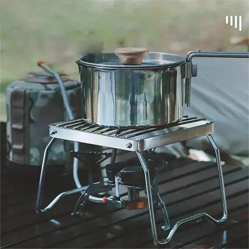 Outdoor Stainless Steel Stove Holder Camping Portable Folding Mini Barbecue Rack Set Pot Holder Baking Tray Holder-WAYBIKER