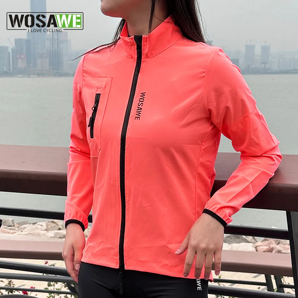 WOSAWE Women Cycling Jacket Water Repellent Windbreaker Cycling Clothing Running Riding MTB Road Bike Wind Jacket Bicycle Coat-WAYBIKER