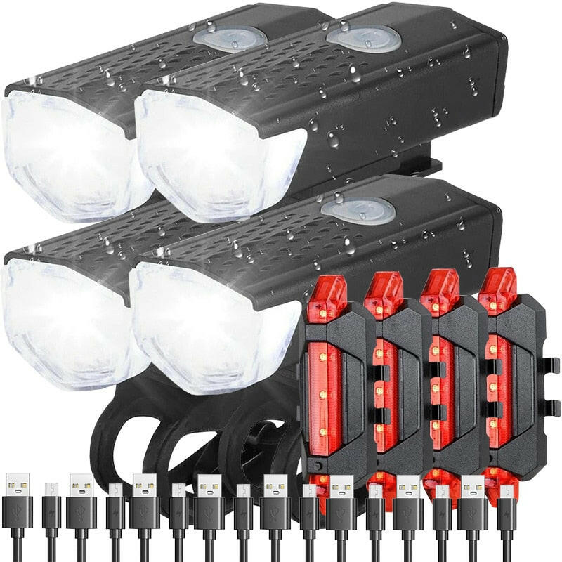 Bike Bicycle Light USB LED Set MTB Road Bike Front Back Headlight Lamp Flashlight Cycling Light Rechargeable Bicycle Accessories-WAYBIKER
