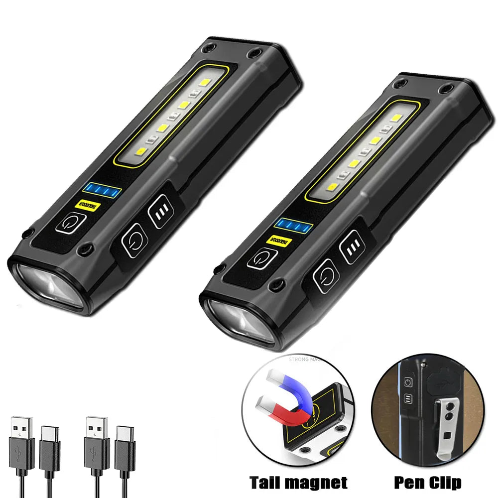 Portable Mini Flashlight High Power LED USB Rechargeable Tactical Flashlight with strong magnet Outdoor Emergency Lighting Torch-WAYBIKER