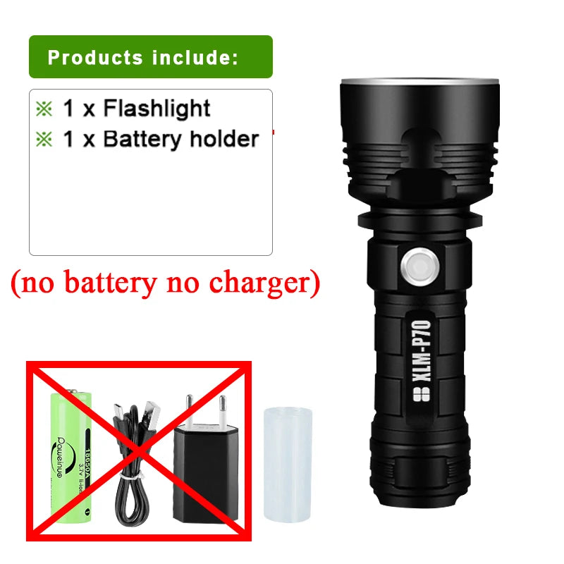 Super Bright High Power LED Flashlight 3modes Usb Rechargeable Tactical Flashlight CREE XHP70 Portable Torch Waterproof Lantern-WAYBIKER