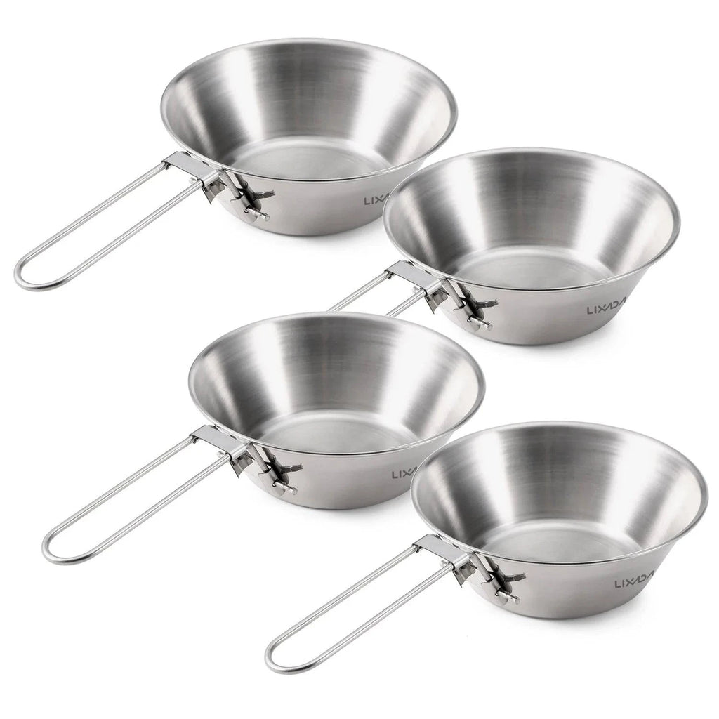 Lixada 260ml Titanium Bowl Stainless Steel Bowl with Foldable Handle for Outdoor Camping Hiking Backpacking Picnic-WAYBIKER