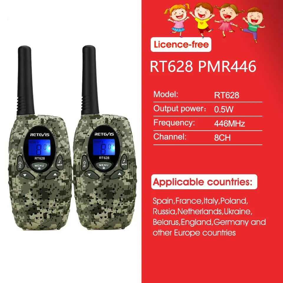 Retevis RT628 Walkie Talkie Children 2pcs PMR446 Kids Walkie-talkie Birthday Christmas Gift for Boy Girl Toy Radio Communicator-WAYBIKER