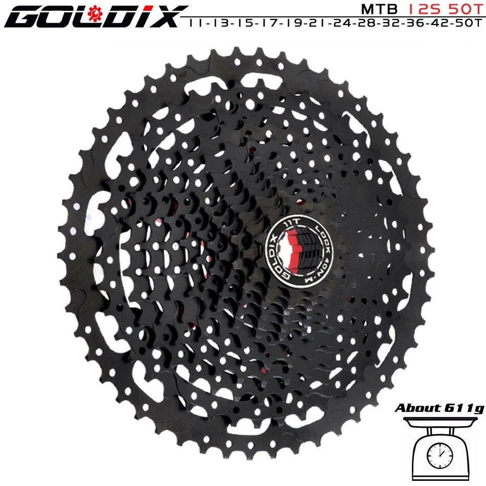 GOLDIX Black MTB Cassete 8/9/10/11/12 Speed 40/42/46/50/50T K7 8/9/10/11/12v Bicycle Freewheel Bicycle Sprocket for Shimano/SRAM-WAYBIKER