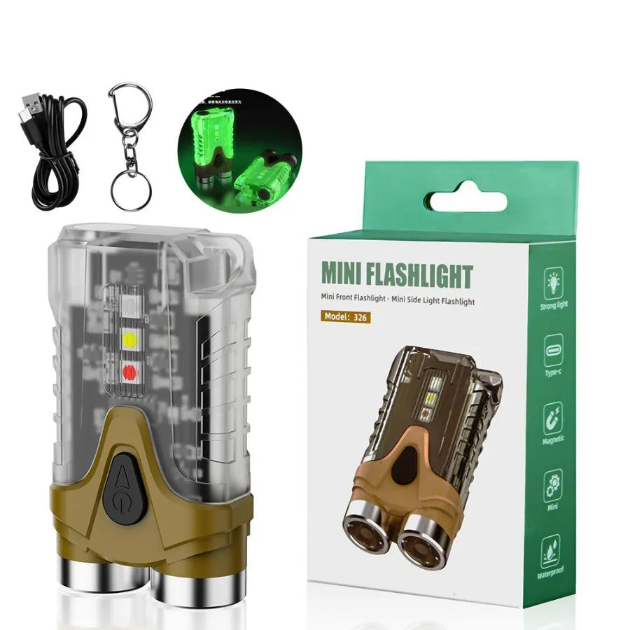S326 Keychain Light Mini Led Flashlight TYPE-C Charging Waterproof Fluorescent Magnetic Warning Camping Light-WAYBIKER