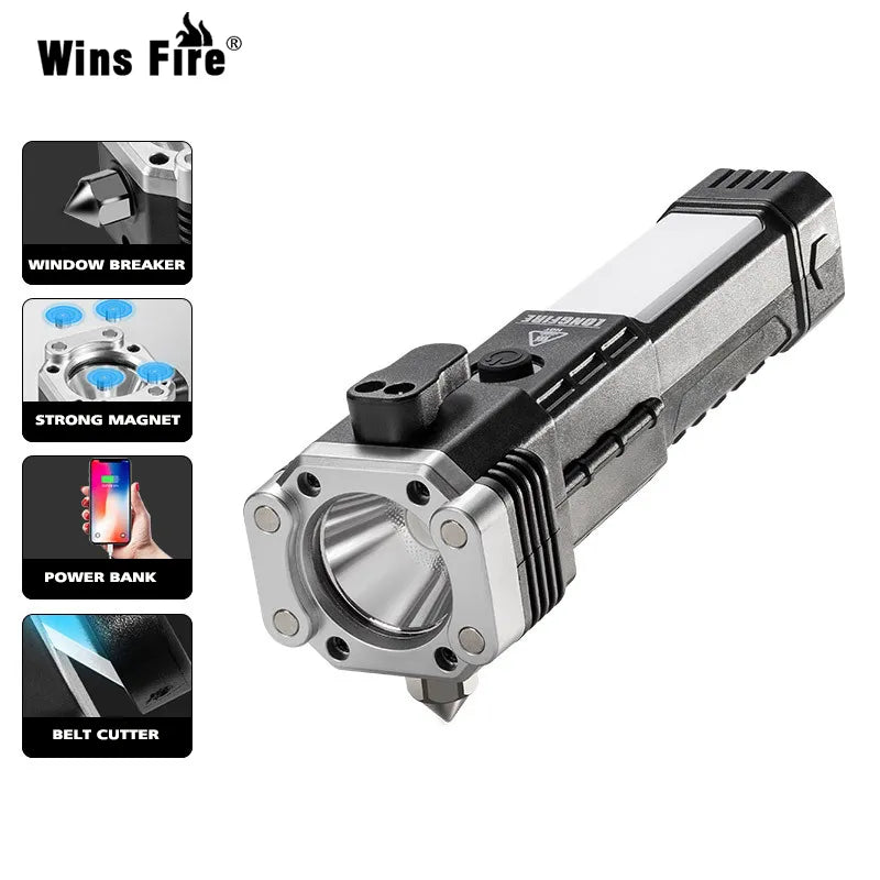 4 IN 1 COB Super Bright Safety Hammer Lifesaving USB Charging with Magnet Multifunctional Strong Light Flashlight Camping Torch-WAYBIKER