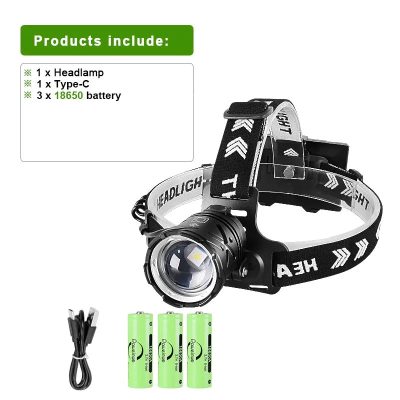Most Powerful LED Headlamp White Laser Rechargeable Headlight 2000M Long Shot High Power Head Flashlight XHP90 Head Lamp Lantern-WAYBIKER