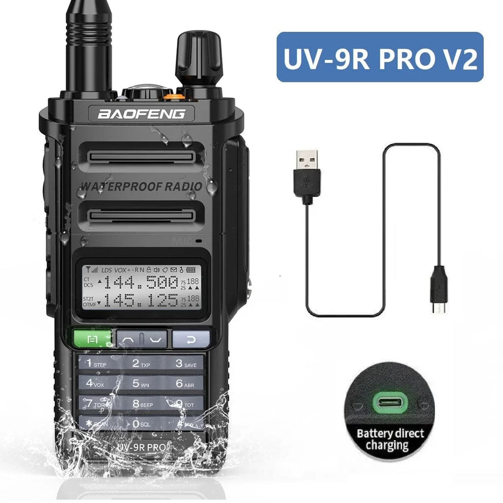 Baofeng UV-9R Pro V1 V2 Walkie Talkie IP68 Waterproof Dual Band Type-C Long Range Upgrade Tri-power Ham CB Radio Two Way Radio-WAYBIKER