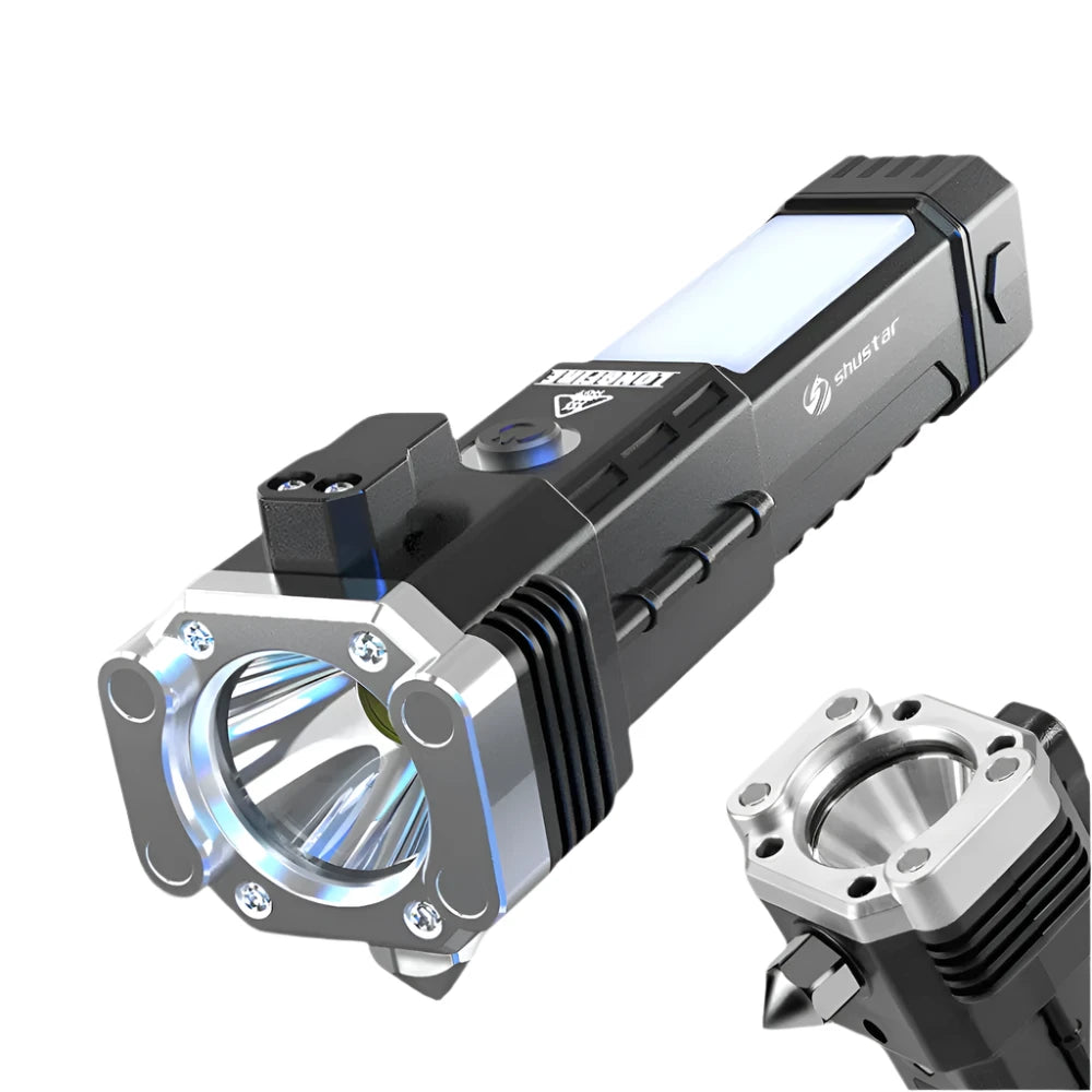Super Bright LED Flashlight with Safety Hammer and Strong Magnets Side Light Torch Light Portable Lantern for Adventure Camping-WAYBIKER