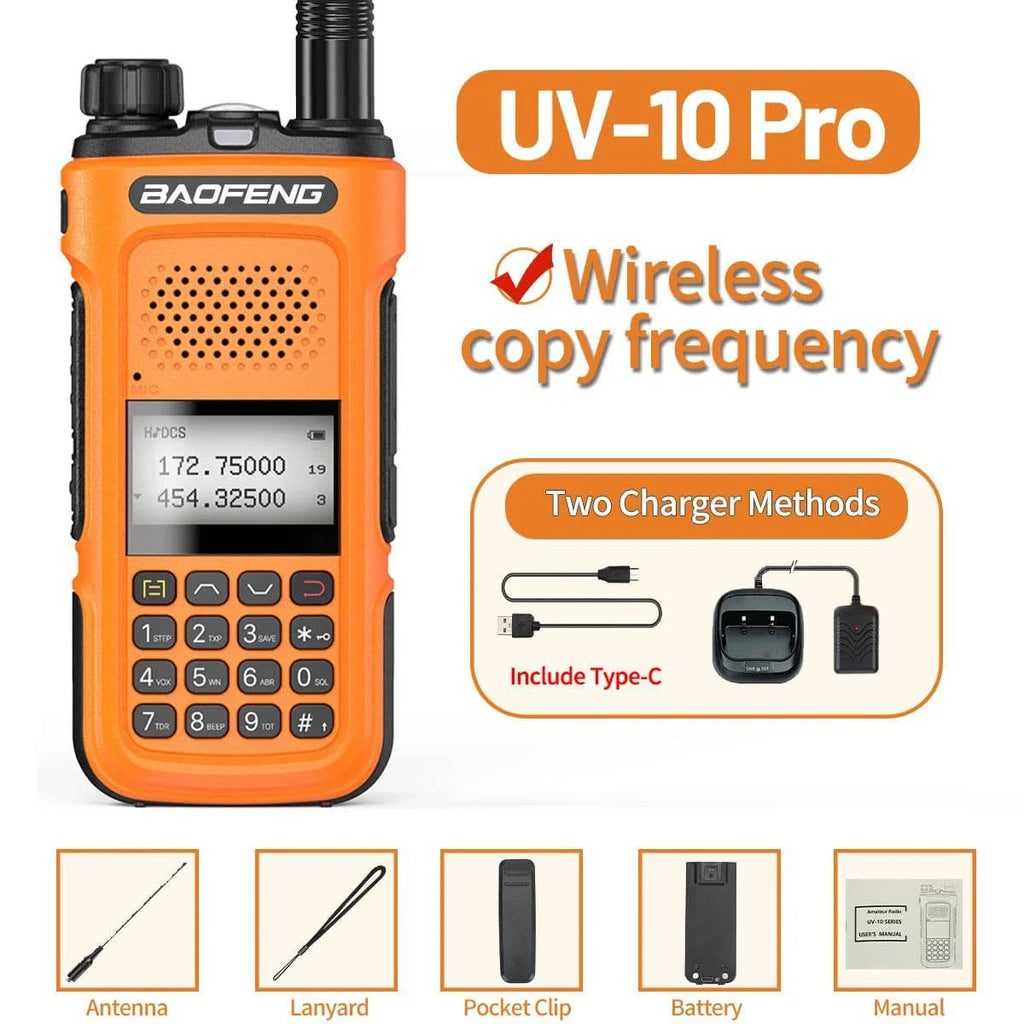Baofeng UV-10 Pro Walkie Talkie Wireless Copy Frequency Dual Band 999CH Type-C Long Range High Power UV-5R Ham Two Way Radio-WAYBIKER