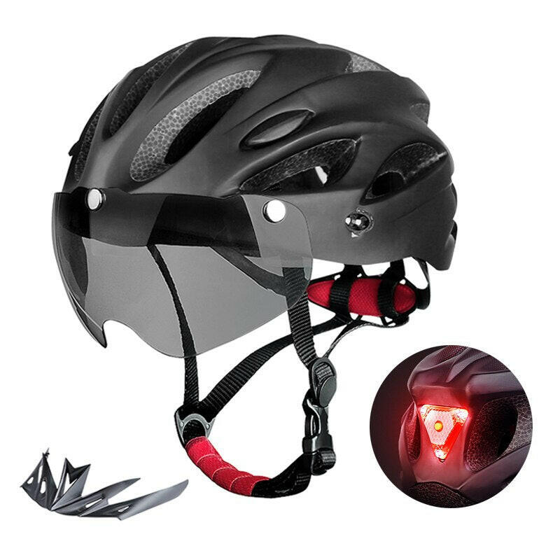 Bike Helmet with LED Tail Light Adult Cycling Helmet Fit 58-62cm Lightweight Breathable Colorful Bicycle Helmets Accessories-WAYBIKER