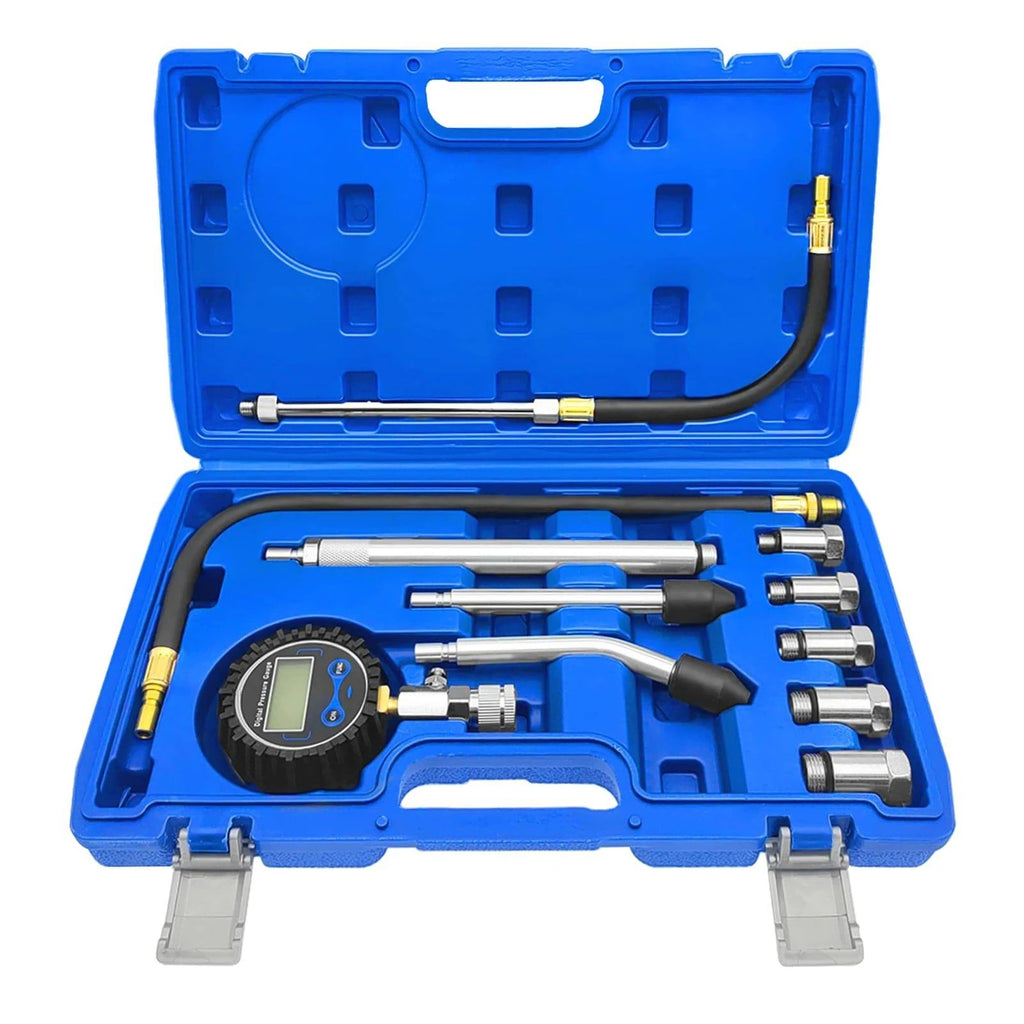 Cylinder Compression Tester 11pcs Engine Cylinder Pressure Detection Tester Cylinder Compression Tester Aluminum Alloy ABS-WAYBIKER