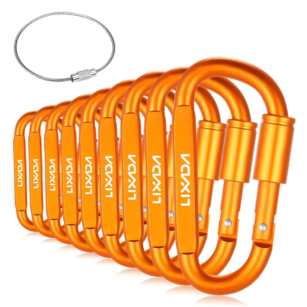 Lixada 9pcs Aluminum Alloy D-ring Carabiner Clip Set Screw Lock Hanging Hook Buckle Keychain Cable Wire Ring Climbing Equipment-WAYBIKER