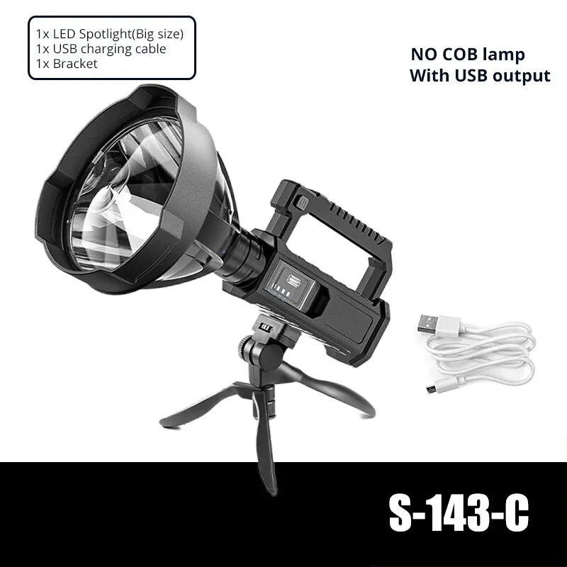 High Power LED Flashlight Waterproof Fishing Lantern Torch USB Rechargeable Powerful Spotlight Searchlight Camping Lamp-WAYBIKER