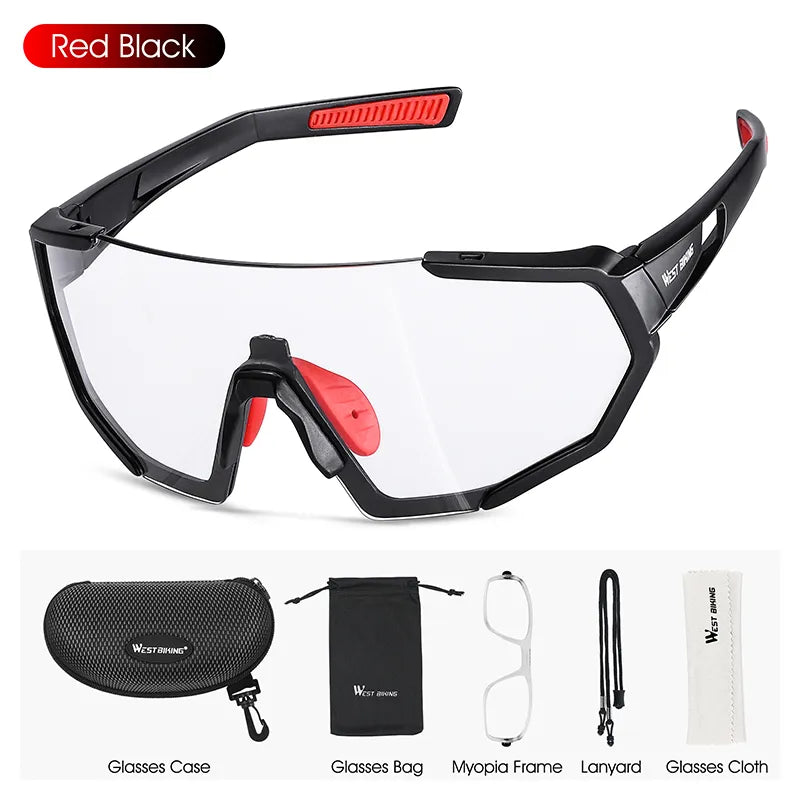 WEST BIKING Photochromic Cycling Glasses Bicycle Glasses Sports Men's Sunglasses MTB Road Cycling Eyewear Protection Goggles-WAYBIKER