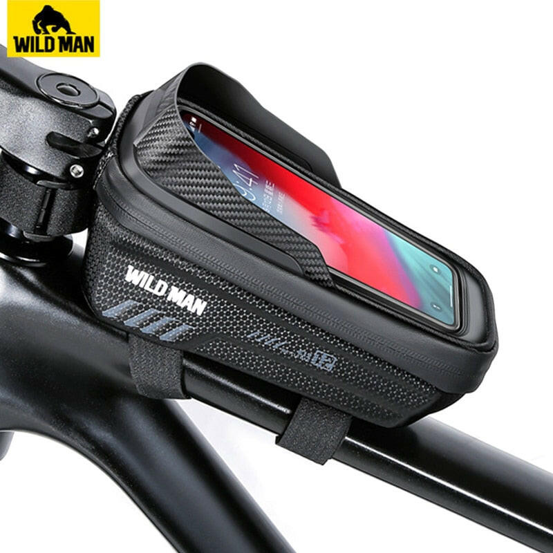 WILD MAN Front Bicycle Frame Bag Waterproof Cycling Bag Touch Screen Phone Cases 6.8" Hard Shell Bike Bag Mtb Accessories-WAYBIKER
