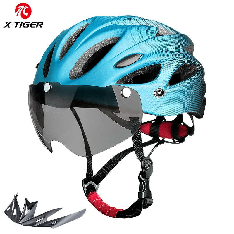 X-TIGER Adult Bike Helmet with LED Rear Light Dual Mode Goggle Cycling Helmet Fit 58-62cm Lightweight Breathable Bicycle Helmets-WAYBIKER