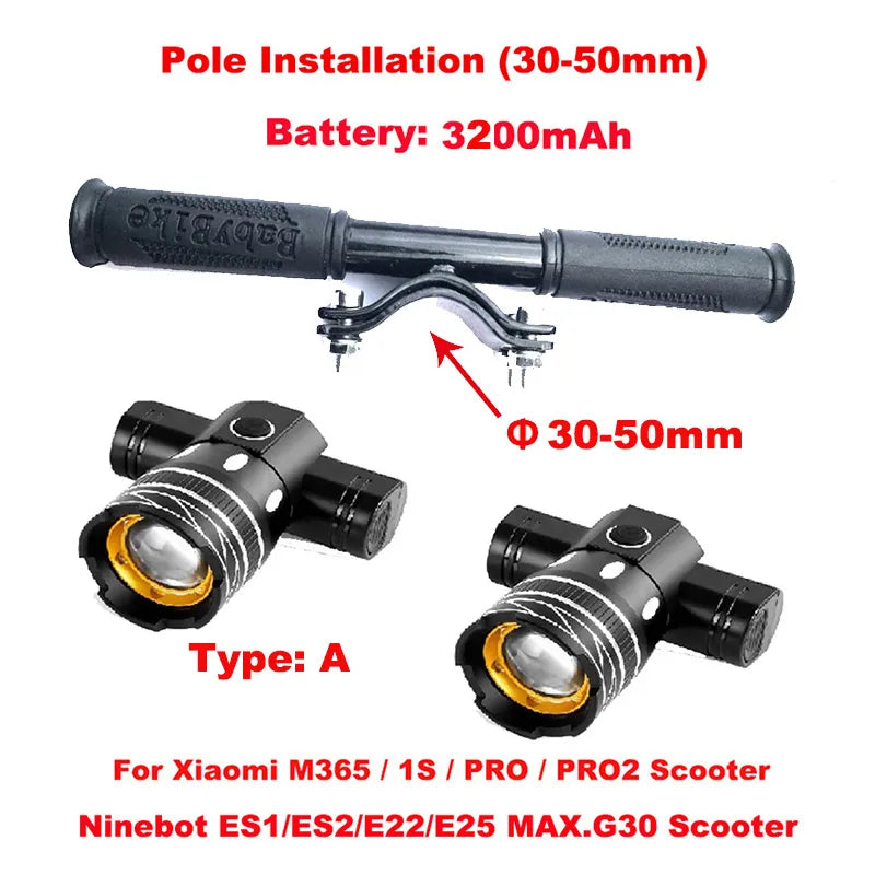 Electric Scooter LED Lamps Headlight USB Rechargeable Zoomable Bike Light for Xiaomi 1S M365 PRO2 Ninebot Skateboard Accessories-WAYBIKER